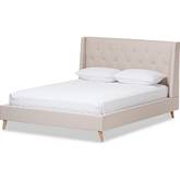 Adelaide Eastern King Platform Bed in Tufted Light Beige Fabric